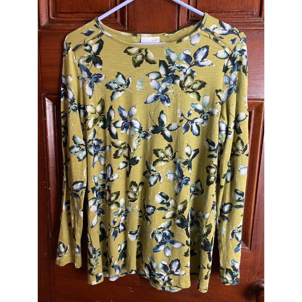 J Jill Long Sleeve Floral Light Green Cotton/Modal/Spandex Sz S
